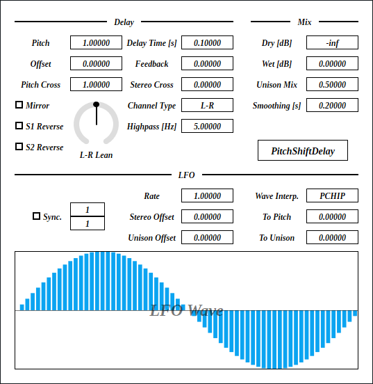 Image of PitchShiftDelay graphical user interface.